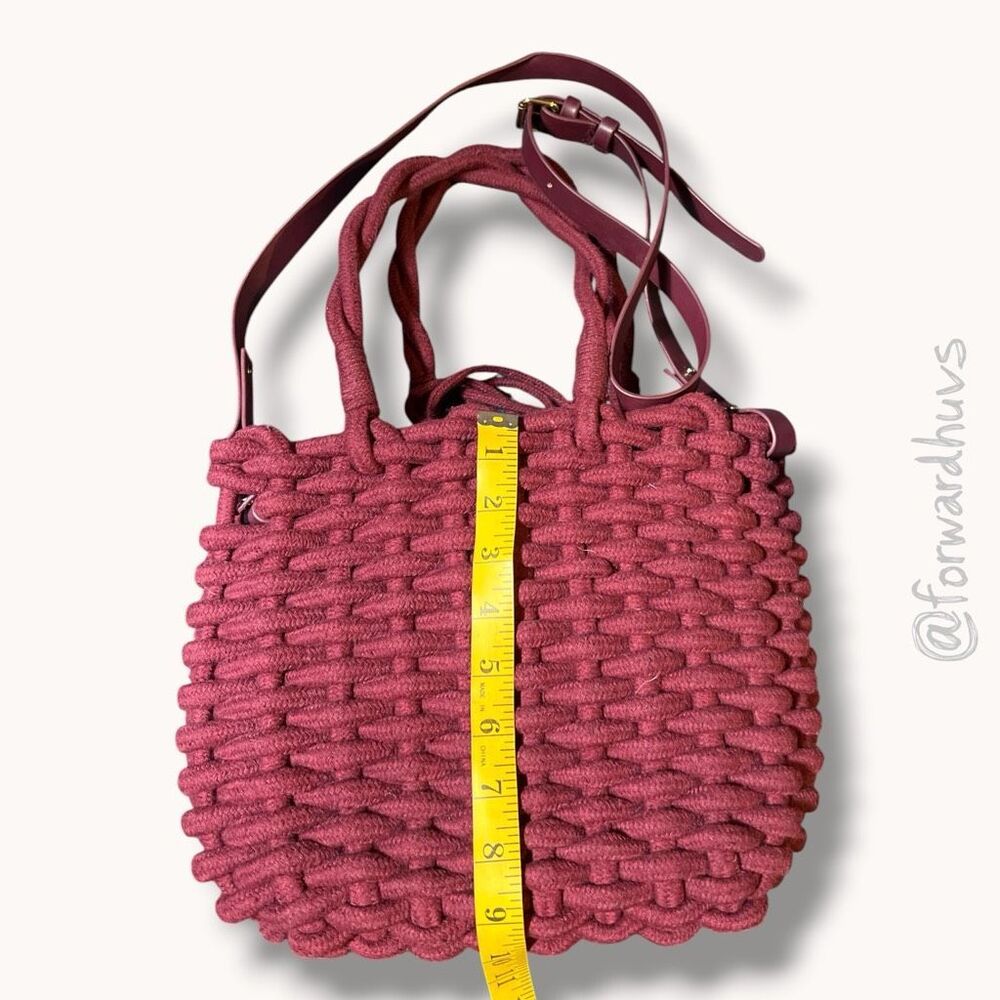 Zara Basic Woven Rope Tote Crossbody Bag Burgundy Drawstring Bucket Purse - Picture 6 of 9